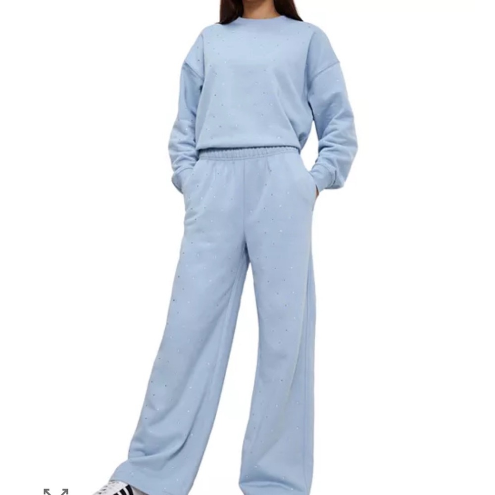 Good American Light Blue Wide Leg rhinestone Pants NWT